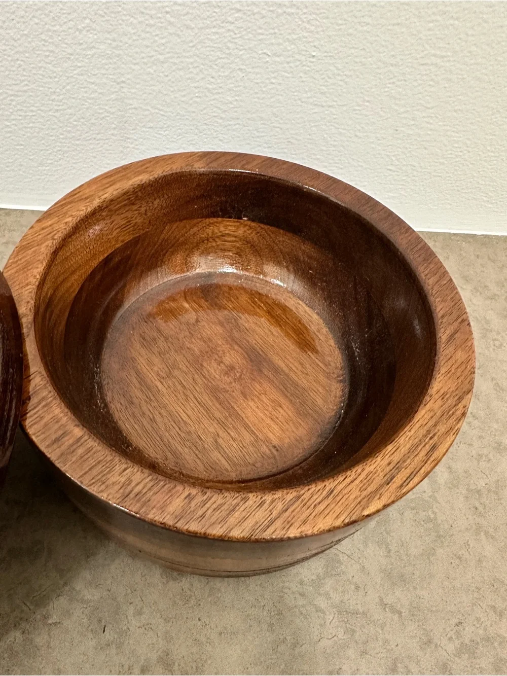 Vintage Hand Turned Solid Wooden Lidded Covered Bowl w/ Knob - Brown Trinket Box